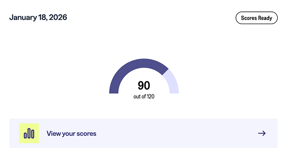 TOEFL score: 90 out of 120
